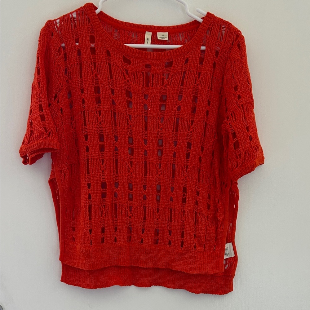Moth Bold Red Open-Knit Blouse